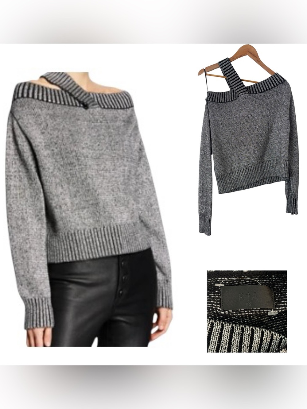 RTA Beckett Metallic Off-Shoulder Sweater